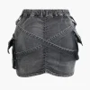 V-waist Buckle Flap Pocket Denim Cargo Skirt>MICAS Outlet