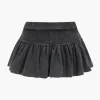 Washed Denim Crop Top And Pleated Mini Skirt Set>MICAS New
