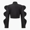 Wave Sleeve Buttoned Stand Collar Crop Jacket>MICAS Discount