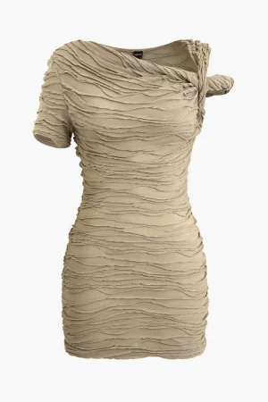Wave Texture Twist Asymmetrical Mini Dress>MICAS Fashion