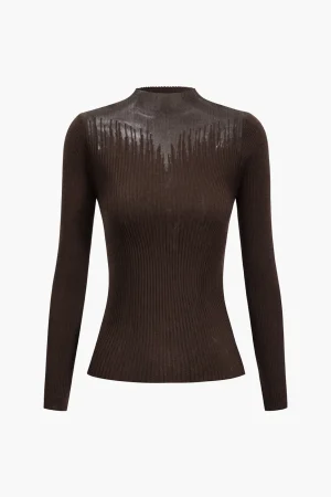 Wool Contrast Knit Long-Sleeve Top>MICAS Fashion