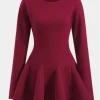 Woolen Round Neck Long Sleeve Puff Mini Dress>MICAS Clearance