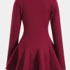 Woolen Round Neck Long Sleeve Puff Mini Dress>MICAS Clearance
