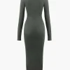 Wrap Ruched High Neck Long Sleeve Maxi Dress>MICAS Online