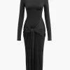 Wrap Ruched High Neck Long Sleeve Maxi Dress>MICAS Online