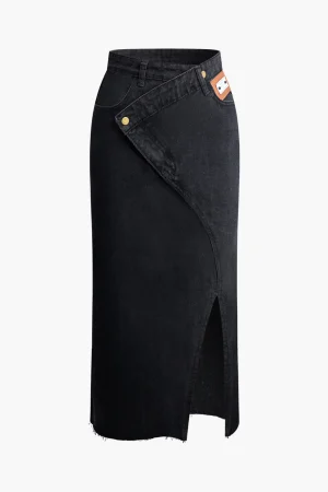 Wrap Split Denim Midi Skirt>MICAS Discount