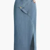 Wrap Split Denim Midi Skirt>MICAS Discount