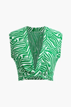 Zebra Print V-neck Sleeveless T-shirt>MICAS Online