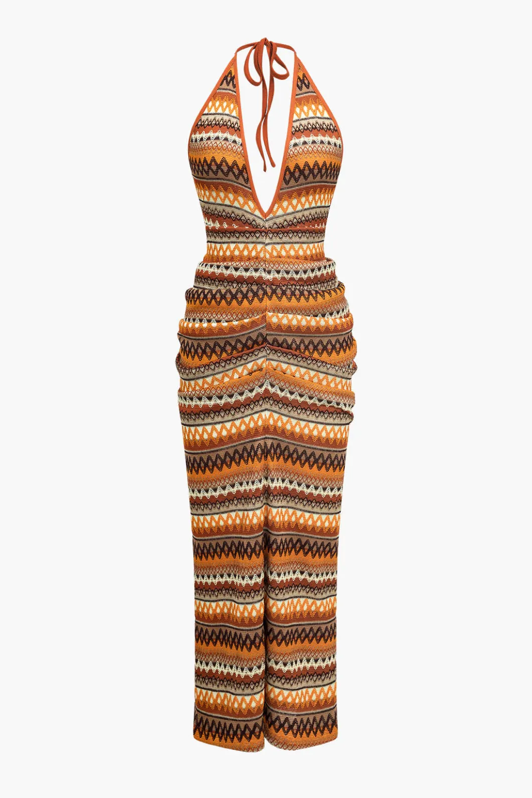 Zigzag Stripe Halter Backless Knit Maxi Dress>MICAS Hot