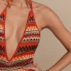 Zigzag Stripe Halter Backless Knit Maxi Dress>MICAS Hot