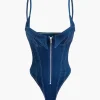 Zip Up Denim Sleeveless Bodysuit>MICAS Fashion