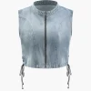 Zip Up Side Tie Denim Sleeveless Top>MICAS Discount